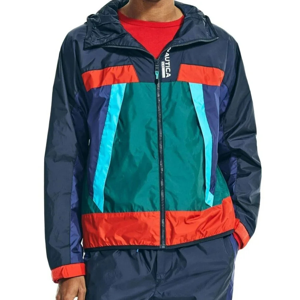 NAUTICA Mens Gyro Navy Color Block Hooded Jacket XL